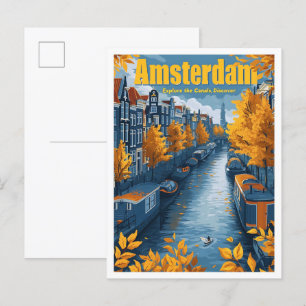 Amsterdam Niederlande Vintage-Reiseillustration Postkarte