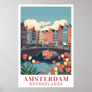 Amsterdam Niederlande Vintage-Reiseräder Kunst Poster