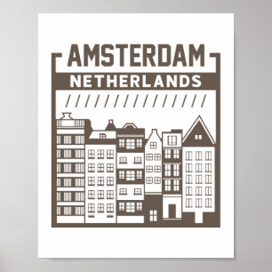 Amsterdam Niederlande Vintage-Stadtansicht Poster