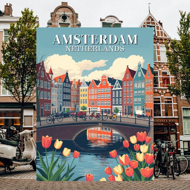 Amsterdam Niederlande Vintage Travel Bicycles Postkarte (Amsterdam Netherlands Vintage Travel Bicycles Postcard)