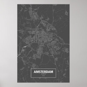 Amsterdam, Niederlande (weiß auf schwarz) Poster