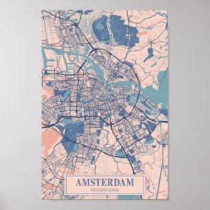 Amsterdam Niederlande Windige Stadtplan Reise Poster