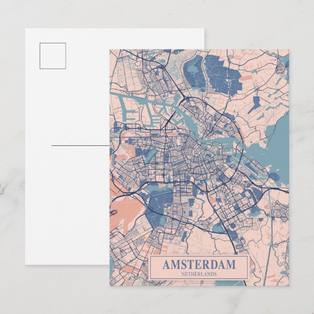 Amsterdam Niederlande Windige Stadtplan Reise Postkarte (Vorne/Hinten)