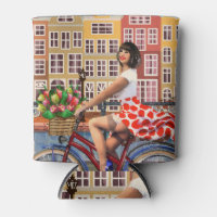Amsterdam Plakat: Pin-Up-Girl beim Radfahren.