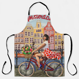 Amsterdam Plakat: Pin-Up-Girl beim Radfahren. Schürze