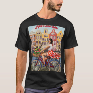 Amsterdam Plakat: Pin-Up-Girl beim Radfahren. T-Shirt