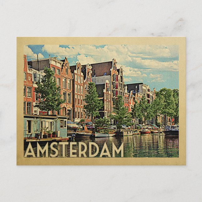 Amsterdam Postcard Holland Vintage Travel Postkarte (Vorderseite)