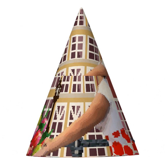 Amsterdam Poster: Button-Up Girl Cycling. Partyhütchen (Vorderseite)