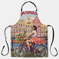 Amsterdam Poster: Button-Up Girl Cycling.