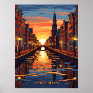 Amsterdam Postkarte Holland Vintage Reise Poster