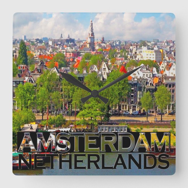 Amsterdam Quadratische Wanduhr (Vorderseite)