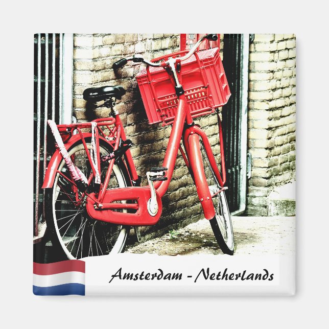 Amsterdam, Red Bicycle, Netherlands Magnet (Vorne)