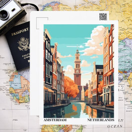 Amsterdam Retro Illustration Travel Postkarte