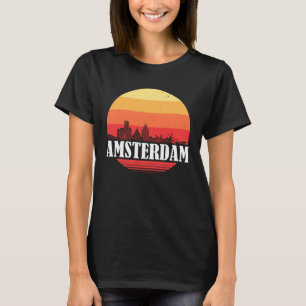 Amsterdam-Silhouette Sonnenuntergang im Retro-Vint T-Shirt