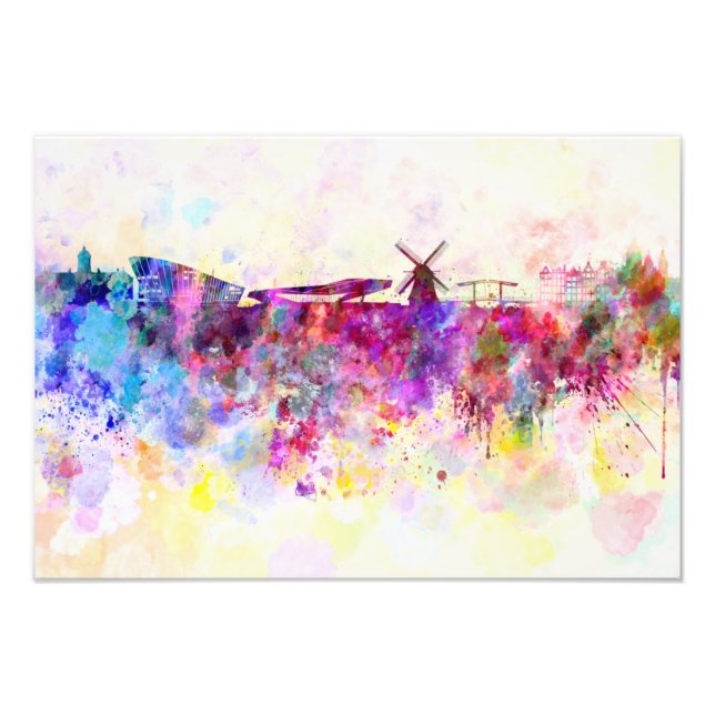 Amsterdam skyline im Watercolor background Fotodruck (Vorne)