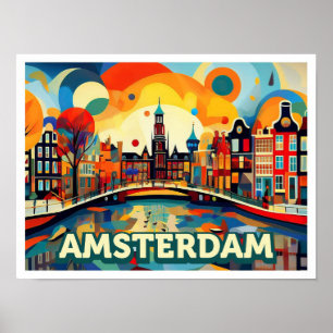 Amsterdam Stadt Niederlande künstlerisch farbenfro Poster