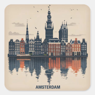 Amsterdam Stadtansicht Niederlande Quadratischer Aufkleber