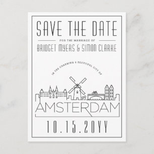 Amsterdam   Stilisierte Skyline Save the Date Postkarte