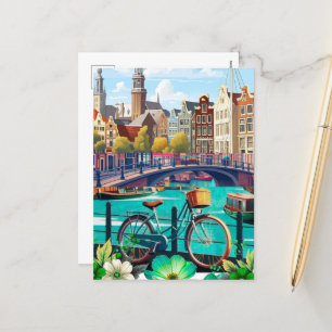 Amsterdam Travel Postcard Art, Niederlande Postcar Feiertagspostkarte