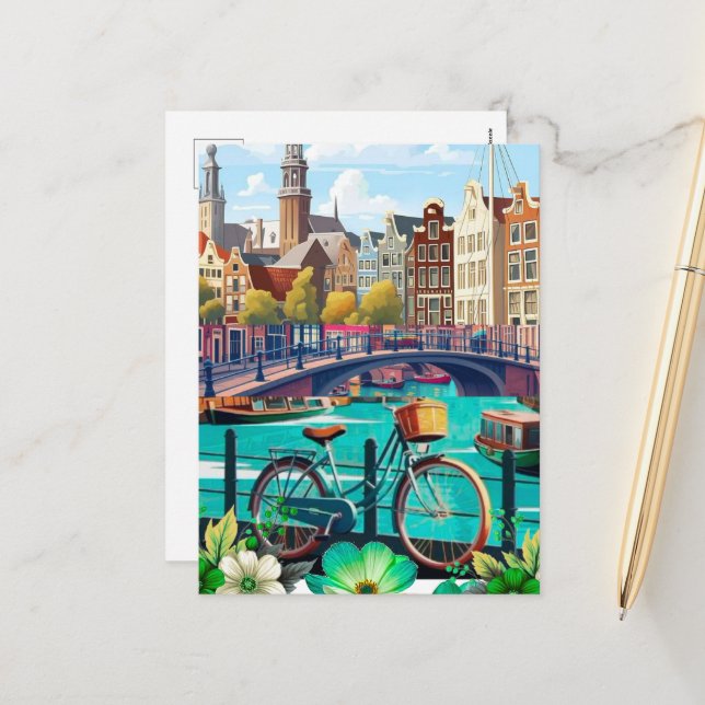 Amsterdam Travel Postcard Art, Niederlande Postcar Feiertagspostkarte (Vorderseite/Rückseite Beispiel)
