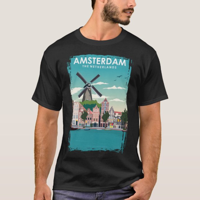 Amsterdam Travel Poster T-Shirt (Vorderseite)
