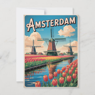 Amsterdam tulip Vintag Postkarte