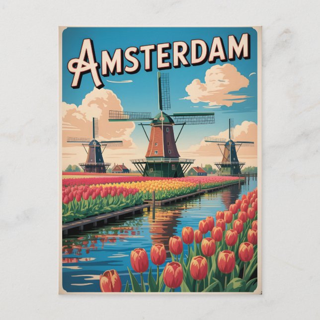 Amsterdam tulip Vintag Postkarte (Vorderseite)