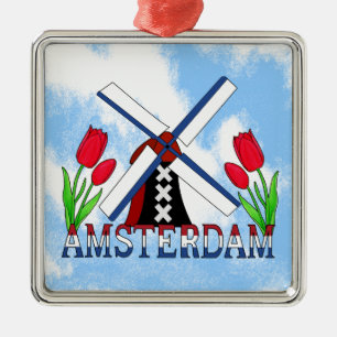 Amsterdam Tulips and windmill Netherlands Ornament Aus Metall