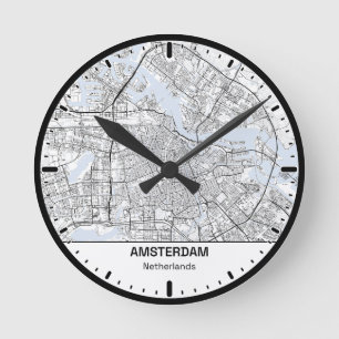 Amsterdam-Uhr-Stadt-Linienkunst Runde Wanduhr