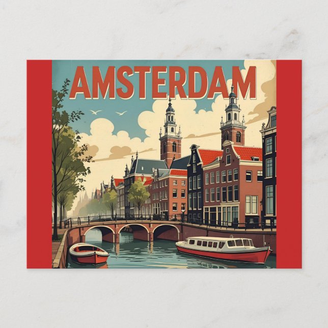Amsterdam Vintag Skyline Postkarte (Vorderseite)