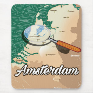 Amsterdam Vintage-Karte Urlaubsposter Mousepad