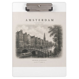 Amsterdam   Vintage Travel City Design Klemmbrett