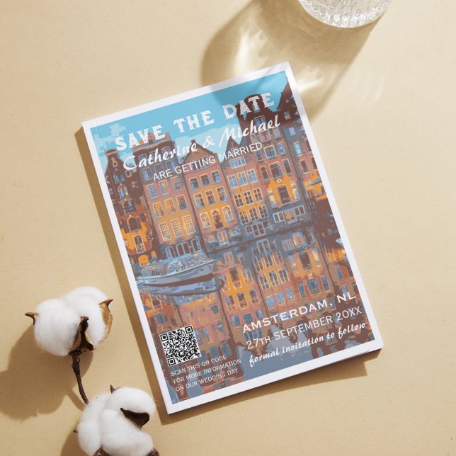 Amsterdam Wedding Travel Poster Style QR Code Save The Date (Von Creator hochgeladen)