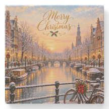 Amsterdam Weihnachten Winter Kanal Platz Untersetz