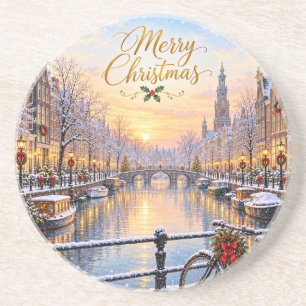 Amsterdam Weihnachten Winter Kanal Runder Unterset Getränkeuntersetzer
