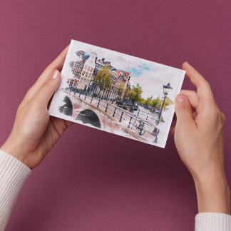 Amsterdam Welt Reise Vintage Aquarell Retro Kunst Postkarte