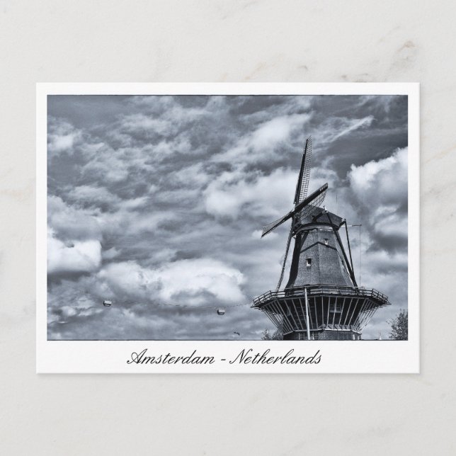 Amsterdam, Windmill, Cloudy Sky - Niederlande Postkarte (Vorderseite)