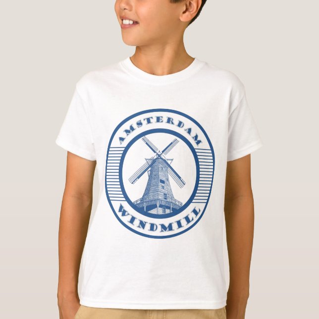 AMSTERDAM-WINDMÜHLEN-BLAU T-Shirt (Vorderseite)