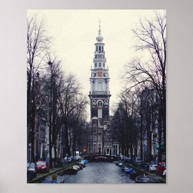 Amsterdam Winter Canal Zuiderkerk Church Tower Poster (Vorne)