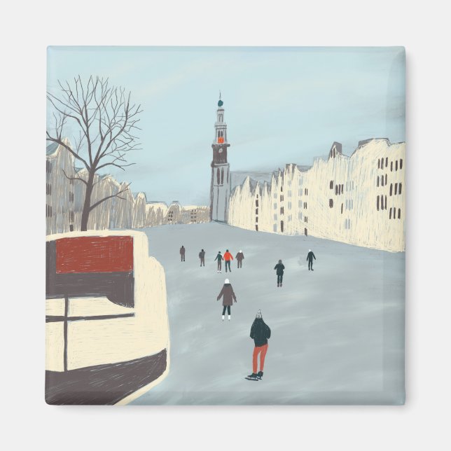 Amsterdamer Eis-Skaten auf den Kanälen im Winter Magnet (Vorne)