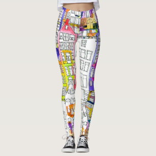 Amsterdamer Häuser: Aquarellfarbenes nahtloses Mus Leggings