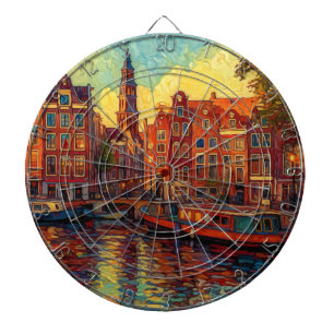 Amsterdamer Kanalhäuser im Stil von van Gogh Dartscheibe
