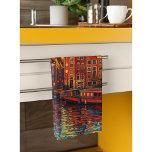 Amsterdamer Kanalhäuser im Stil von van Gogh Geschirrtuch<br><div class="desc">ein schönes Gemälde im van-Gogh-Stil der Kanalhäuser und Hausboote in Amsterdam</div>