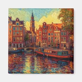 Amsterdamer Kanalhäuser im Stil von van Gogh Magnet