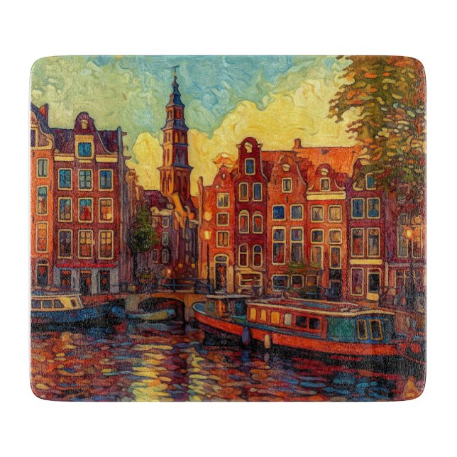 Amsterdamer Kanalhäuser im Stil von van Gogh Schneidebrett (Vorderseite)