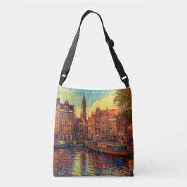 Amsterdamer Kanalhäuser im Stil von van Gogh Tragetaschen Mit Langen Trägern