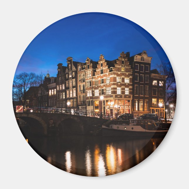 Amsterdamer Kanalhäuser nachts Magnet (Vorne)