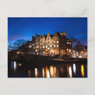 Amsterdamer Kanalhäuser nachts Postkarte