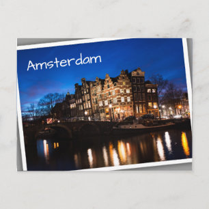 Amsterdamer Kanalhäuser nachts Postkarte