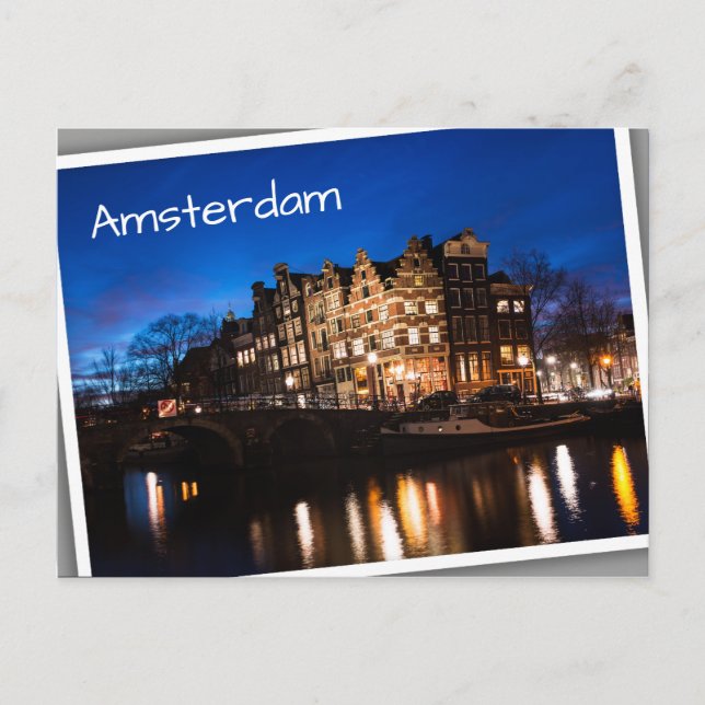 Amsterdamer Kanalhäuser nachts Postkarte (Vorderseite)